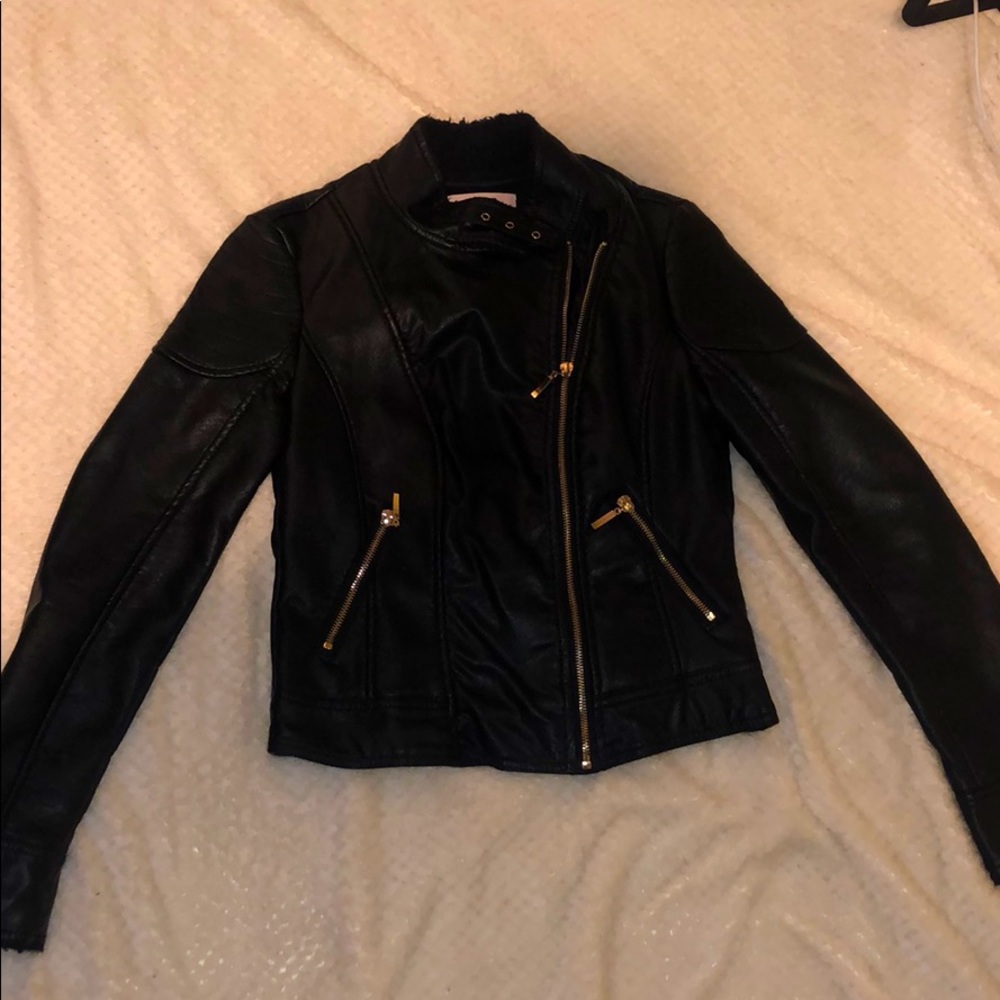 Forever 21 Black Leather Jacket with Faux Fur